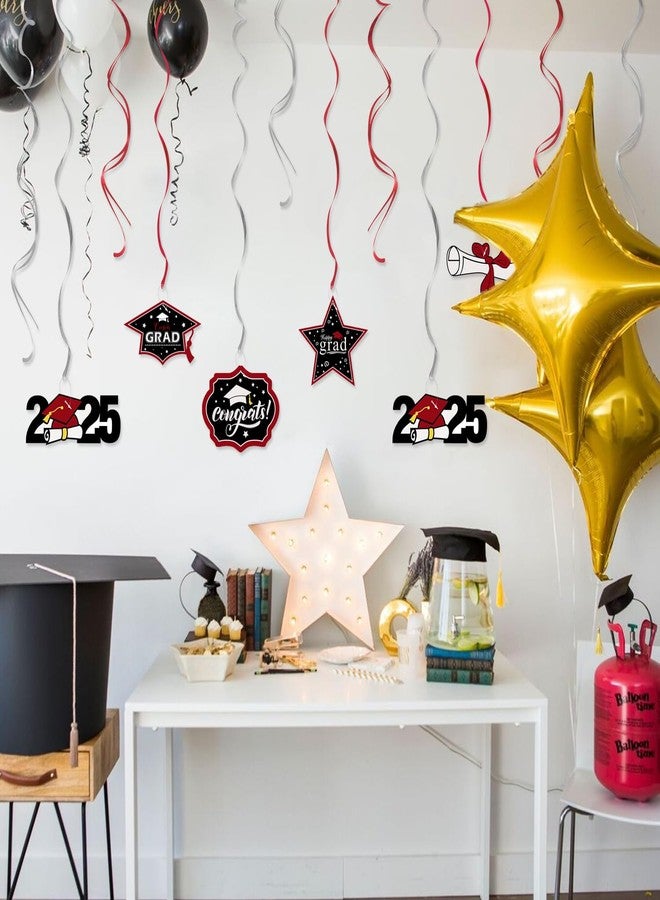 LINGTEER Congrats Grad 2025 Swirls Streamers - 12 pcs Class of 2025 School/Home Graduation Party Foil Hanging Swirls Streamers Grad Decorations.- Red - Image 5